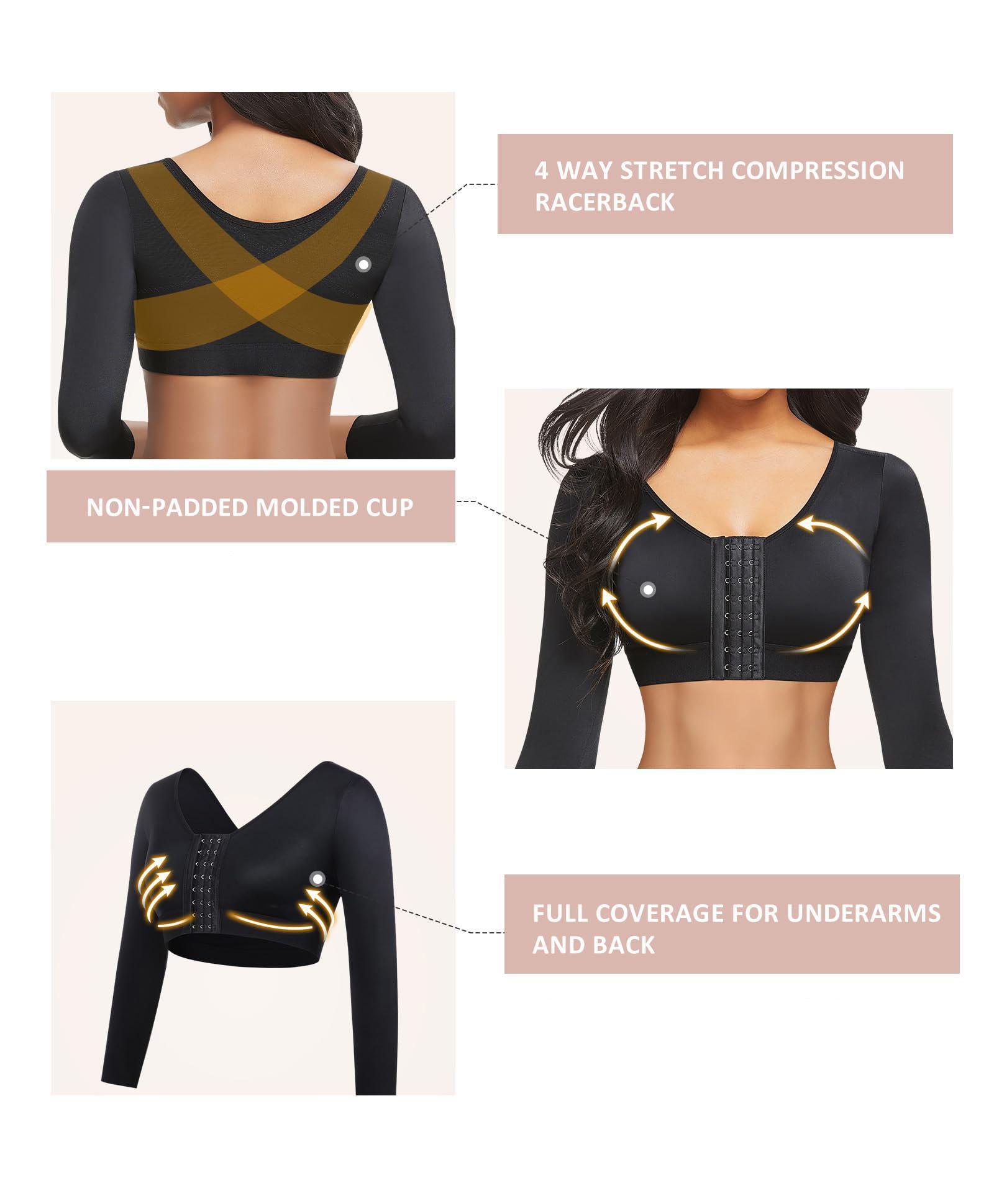 2PCS Arm Shaper for Women Post Surgery Arm Lipo Compression Sleeves Arm Front Closure Shapewear Bra Body shaper Seamless Shapewear