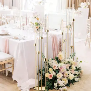 2 Pack 45.7" Tall 5-Arm Acrylic Candelabra Centerpiece, Clear Crystal Candle Holders with Shades for Wedding Tables, Birthday Party & Home Decor, Fits 0.8" Taper Candles (Candles Not Included)