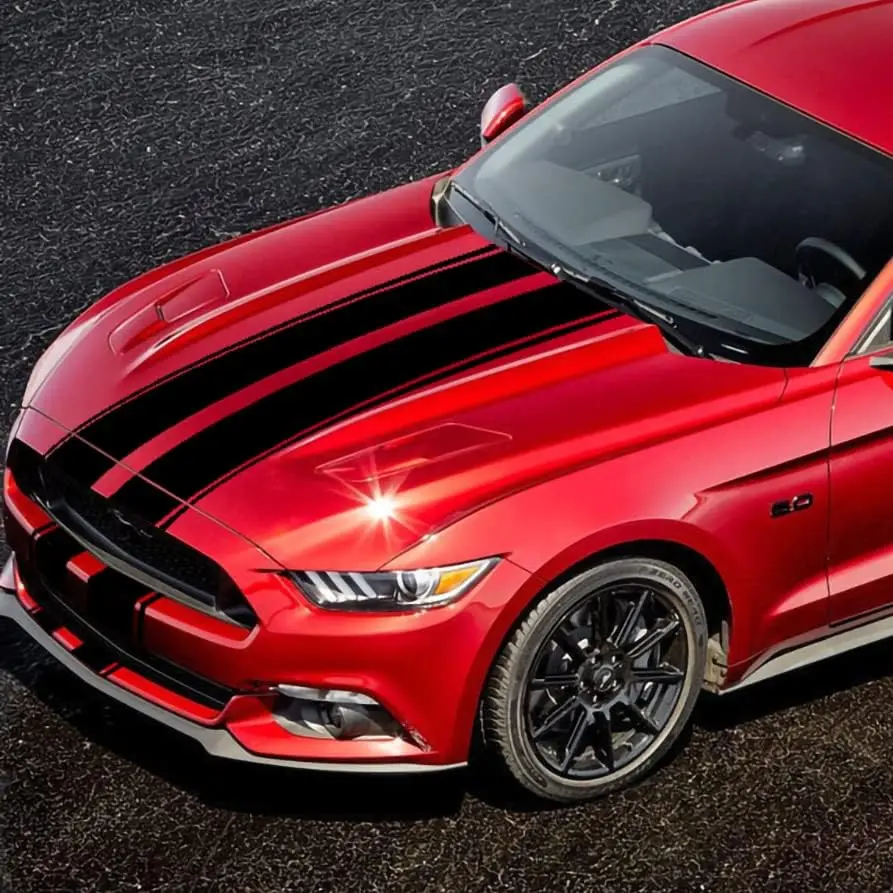 Auto Racing Black Vinyl Stripes Sticker - 63x11 in Car Exterior Decal for Hoods, Automotive Body Styling Graphic, Visual Accent