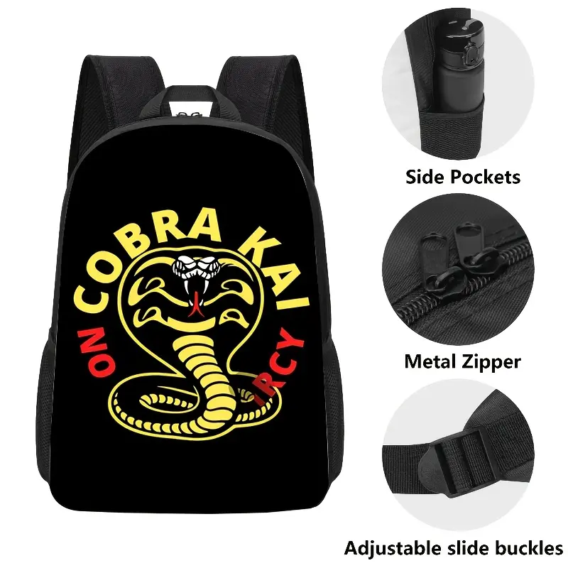 1pc Cobra Kai Snake a Large Capacity Casual Backpack for Laptops Lightweight And Durable School Bag for Teens, Unisex for Work, Commuting, Travel, Picnics, And Festivals. A Unique Gift for Birthdays