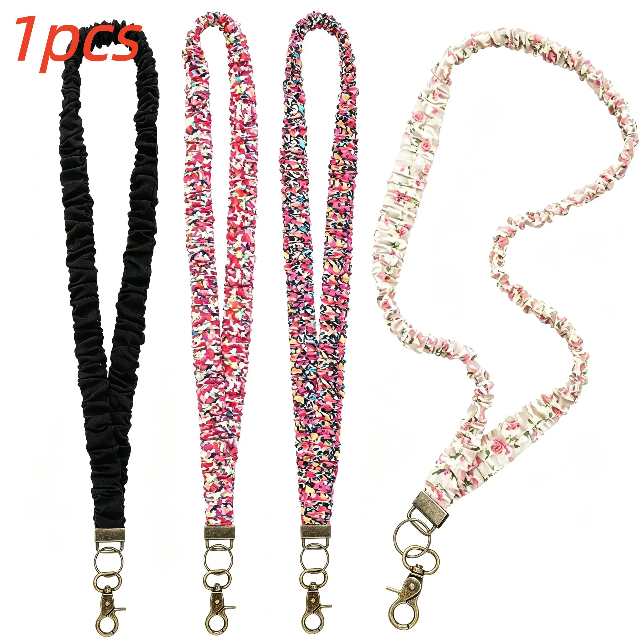 Fashion Multicolor Ruched Elastic Teacher Lanyard, Multi-Functional ID and Phone Clip, Elegant Cute Necklace Strap, ID Card Lanyard