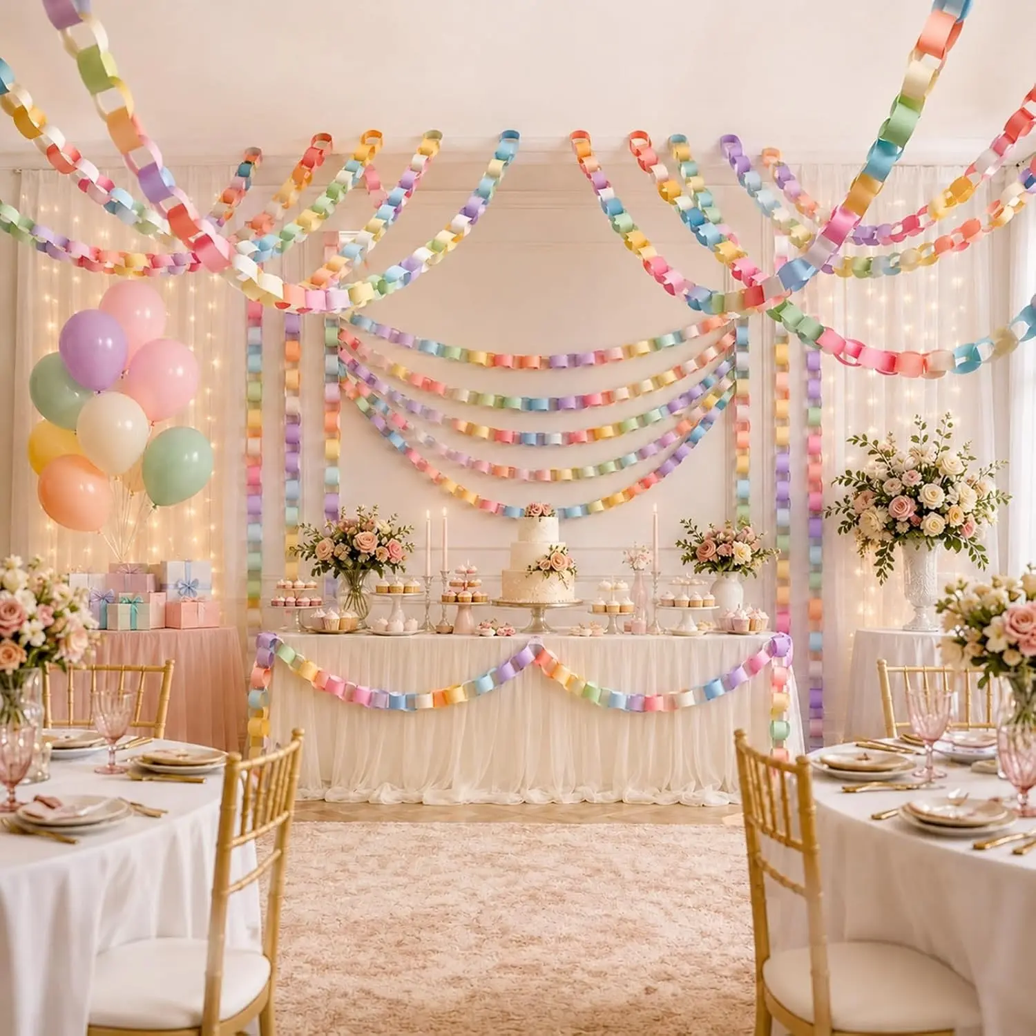 600 Sheet Paper Chain Garland Strips in Macaron Colors for Birthday Wedding Party Decor, Bright DIY Craft Kit with Double Tape, Easy Linking for Kids Classroom Holiday DecorationGift