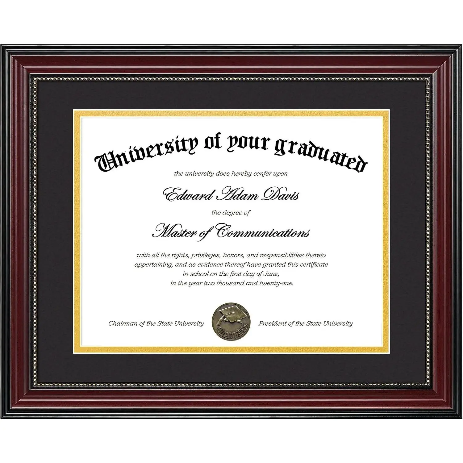 Diploma Frame 11x14, Wood Grain with Gold Beading, 1 Pack | Certificate Degree Frame, Fits 8.5 x 11 with Mat or 11x14 without Mat, Black & Gold Double Mats, Graduation GiftGift
