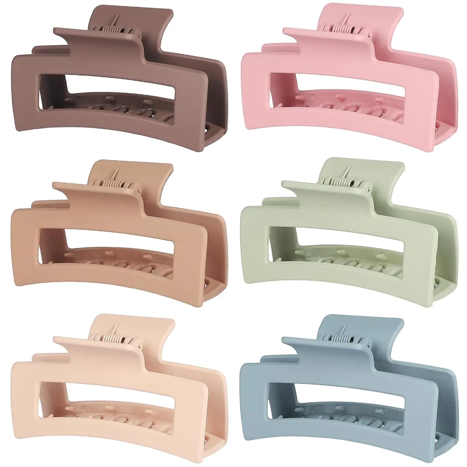 Square Hair Clips 3.5 Inch Medium Claw Clips Rectangle Hair Claw Clips 6 Pack Rubber  Jaw Non-Slip Thick Hair Accessories for Women Girls -Brown Colorful