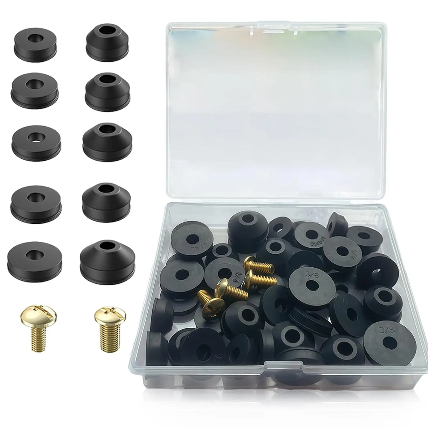 48 count Faucet Washer  Kit Outdoor Faucet Repair Kit with Brass Screws Flat and Beveled Washers for Use with  Quick-Opening Style Faucets Stem Worn Out Washer Replacements (48 PCS)