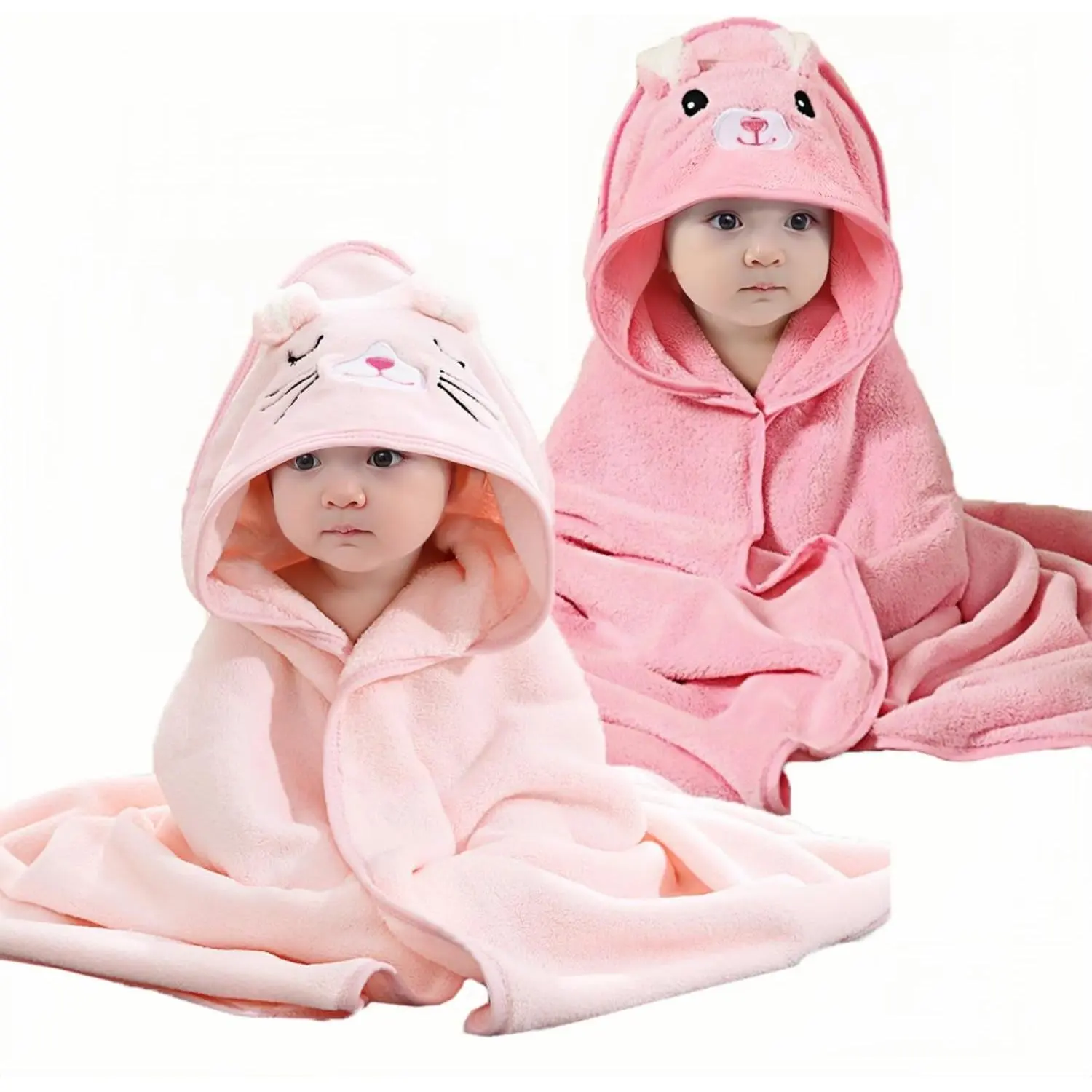 Organic Baby Hooded Towel Set Pack - 2Pcs 31x31in Essentials for Newborns & 1-3 Year Old Boys, Toddler Bath Care Item, Unisex Baby Clothing