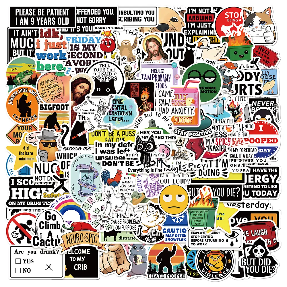 100pcs Funny Sarcastic Meme Stickers - Office-themed Stickers Suitable for Scrapbooks, Journals, Laptops, Water Bottles, Cars, and More; Faith-based Designs and Gifts Featuring Positive Messages.
