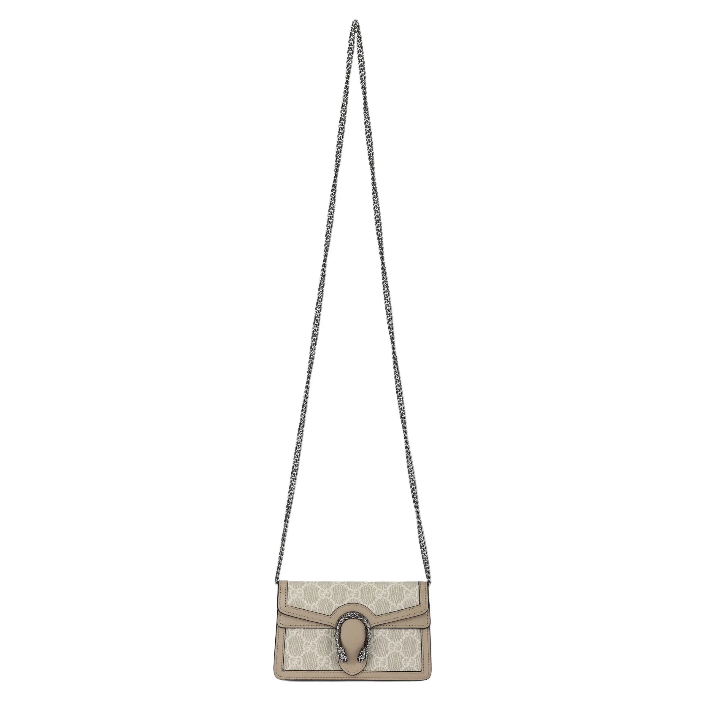 Gucci Dionysus Distressed Tiger-Head Buckle GG Monogram Canvas and Leather Crossbody Bag for Women, Ultra-Mini, Beige/White