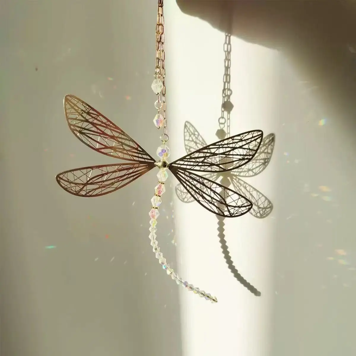 Dragonfly Garden Hanging Decor, Colorful Glass Crystal Ornament, Sun Catcher for Windows, Metal Pendant for Car Decoration, Decor Accessory, Hanging Ornaments