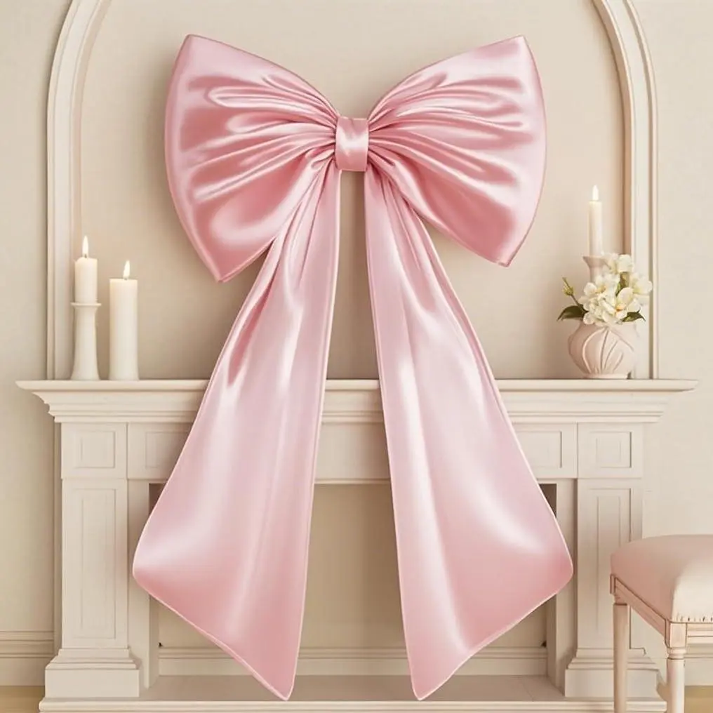 Giant Satin Ribbon Bow (40x24 in, Internal Stability Layer) - Heavyweight Home Wall Decor, Photo Banner for Ballerina Girl Birthday Party Festive Supplies