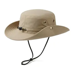 Unisex Wide Brim Sun Hat - UPF 50+ Safari Boonie Hat with Adjustable Chin Strap, Breathable Outdoor Hiking & Fishing Hat for Large Heads