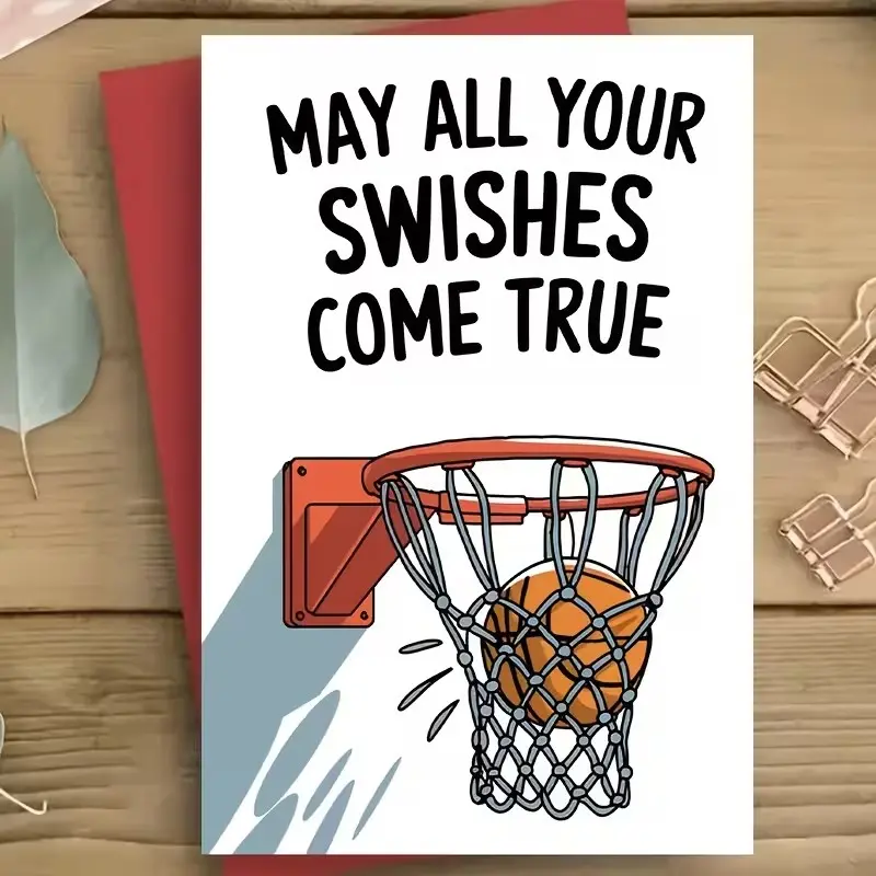 1 SET Basketball-Themed Inspirational Greeting Cards - With Envelopes - “May All Your Swishes Come True” Design, Perfect for Birthdays, Graduations, and Special Achievements; Ideal for Fans and as a Basketball Gift. Christmas Gift.