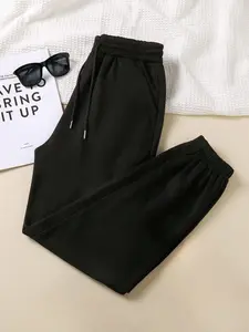 Women's Solid Drawstring Waist Warm Sweatpants, Casual Pocket Jogger Pants for Daily Wear, Ladies Bottoms for All Seasons, Wide Leg Sweatpants