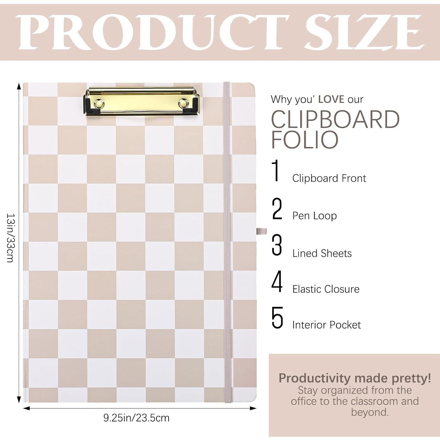 Checkered Clipboard Padfolio with Refillable Lined Notepad and Interior Storage Pocket, Portfolio Folder Organizer Legal Pad Holder for Work Business Office(Brown)