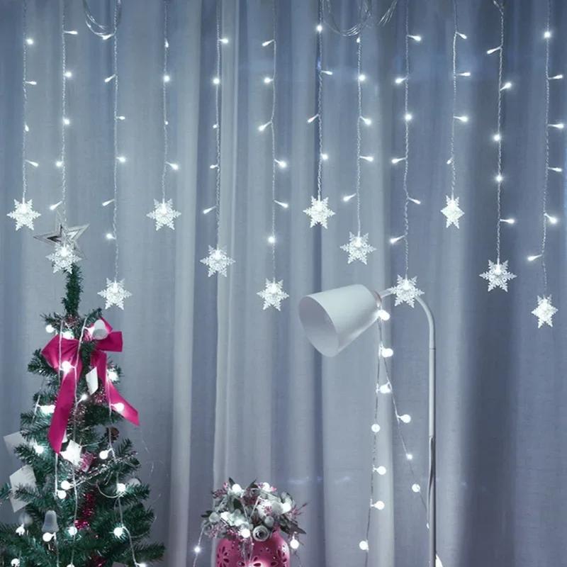 Snowflake Design Curtain Light, USB Powered 8-modes Snowflake Fairy Icicle Light, Decorative Light for Wedding Party Birthday Home Garden Decoration