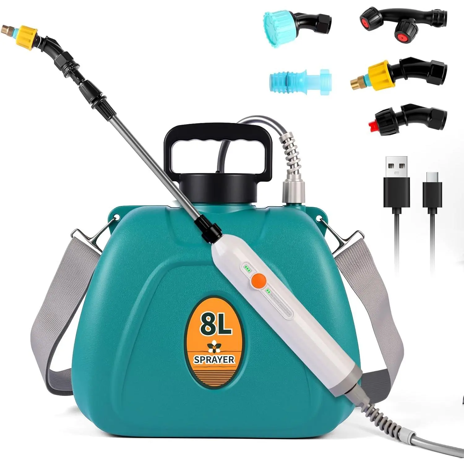 2 Gallon   Garden Sprayer, Electric Weed Sprayer with 2 Adjustable Speed,  ,Rechargeable Retractable Wand with Adjustable  Strap for Lawn,Garden,Yard