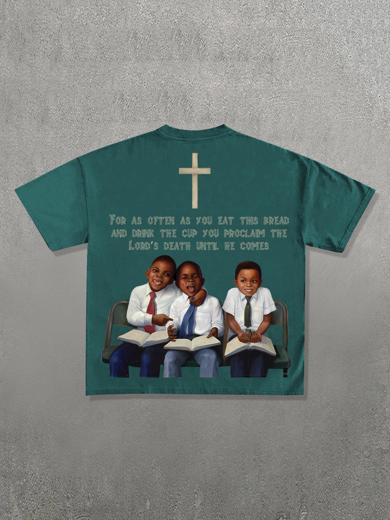 Men's Regular Fit Girl & Letter Print Round Neck Tee, Casual Short Sleeve Crew Neck T-shirt for Summer, Men's Top for Daily Wear, Casual Style Tee