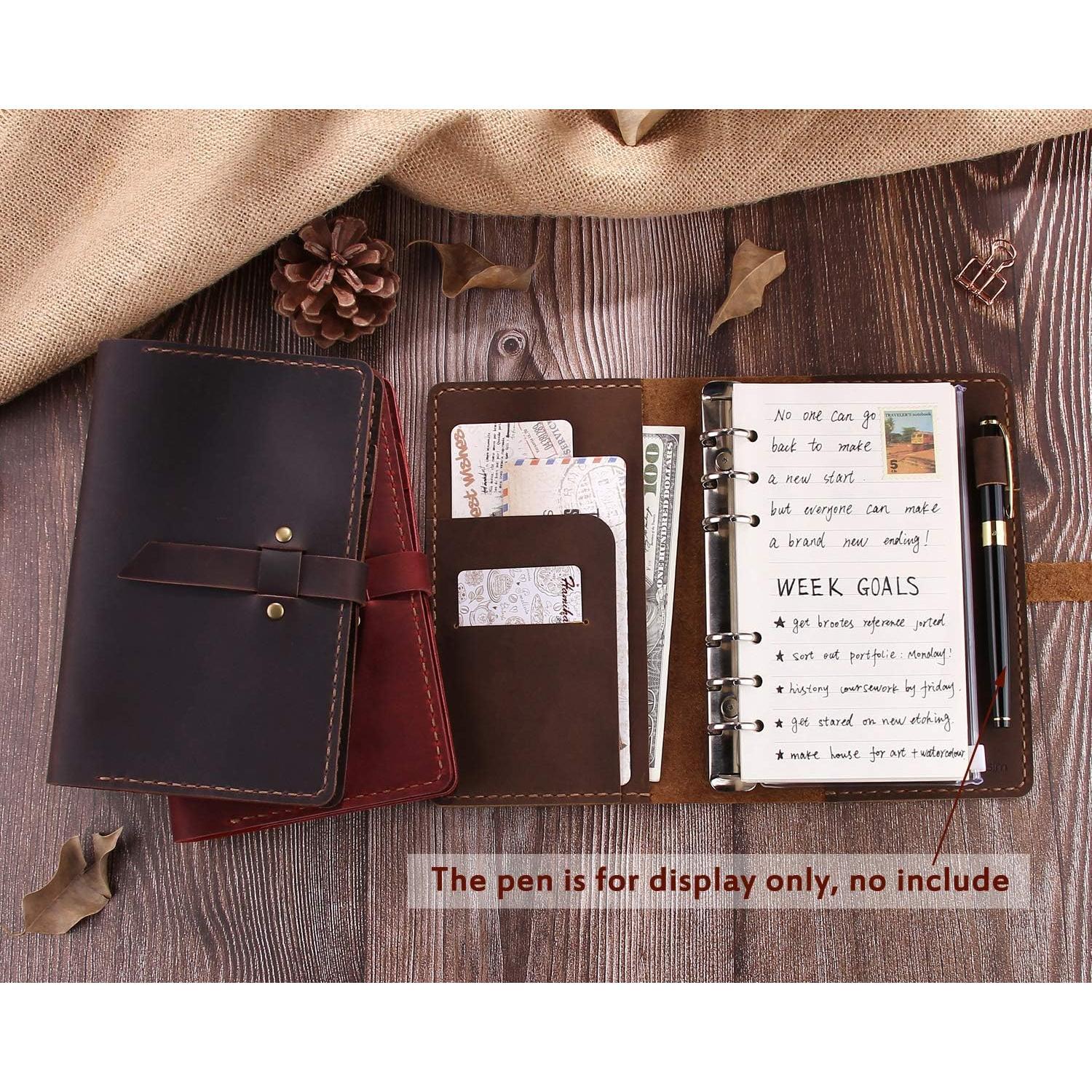 Journal Writing Notebook, A6 Ring Binder Refillable Diary Notepads,   Travel Organizer Agenda for Men Women - Coffee