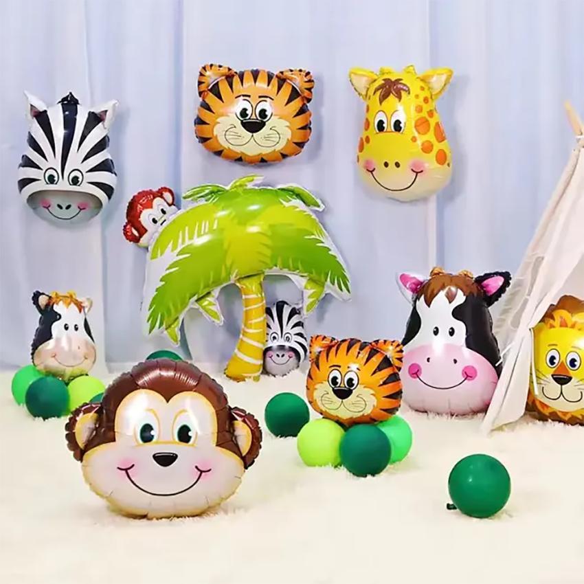 6pcs/set 16 inch Mini Animal Head Foil Balloon Forest Tiger Lion Zebra Balloon JungleWild Animal Theme Birthday Party Decoration