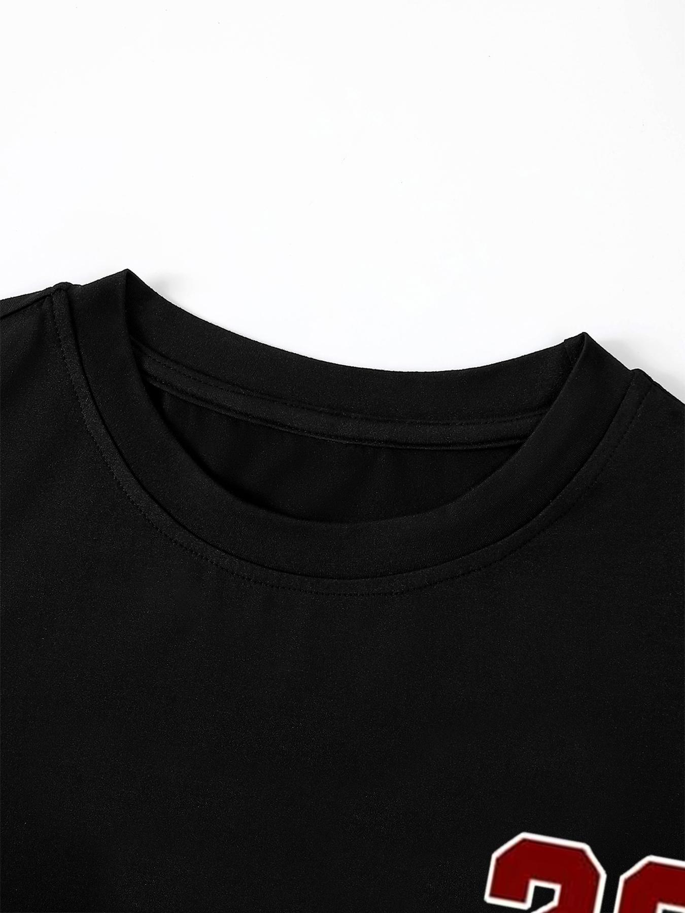 Men's Figure & Letter Print Regular Fit Round Neck T-shirt, Streetwear Chic Top for Summer,  Summer Clothes for Outdoor & Daily Wear, Tops, Tee