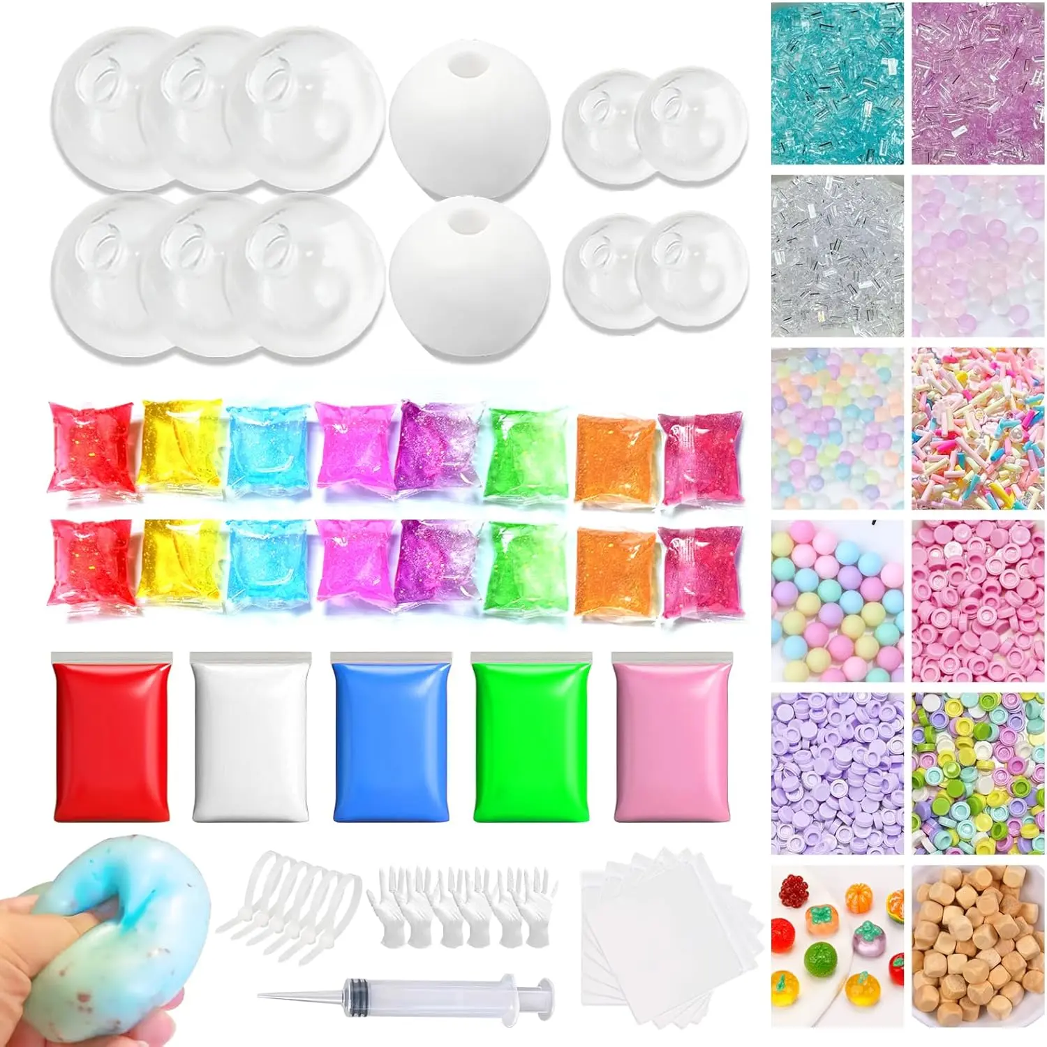 DIY Stress Ball Making Kit – 12 TPR Ball Skins, 12 Fillers, 7-Color Slime & 5-Color Clay, Squishy Maker Kit, ASMR Sensory Toys, Squishy Makers, Creative Craft Gift Adults