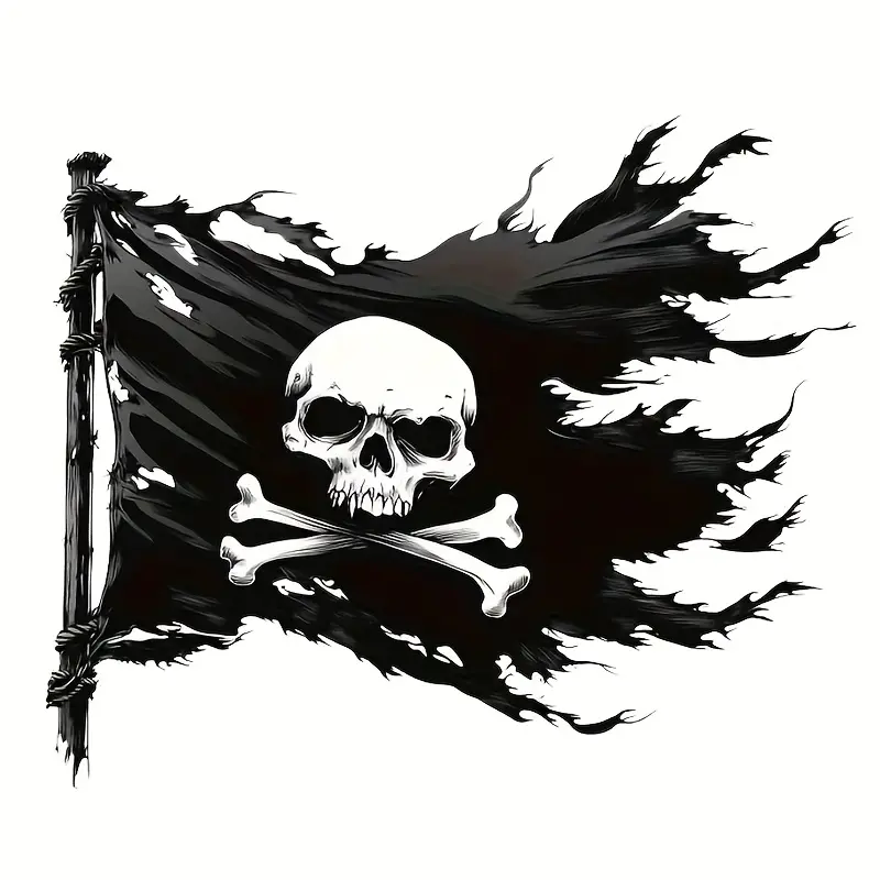 Pirate Ship Flag Car Sticker – Jolly Roger Decal for Vehicle, Laptop, Bottle, Truck, Smartphone, Motorcycle, Window, Wall, Cup, Bike, Mirror, Phone Case, Durable Vinyl, Perfect for Home, School, Party – 1PC