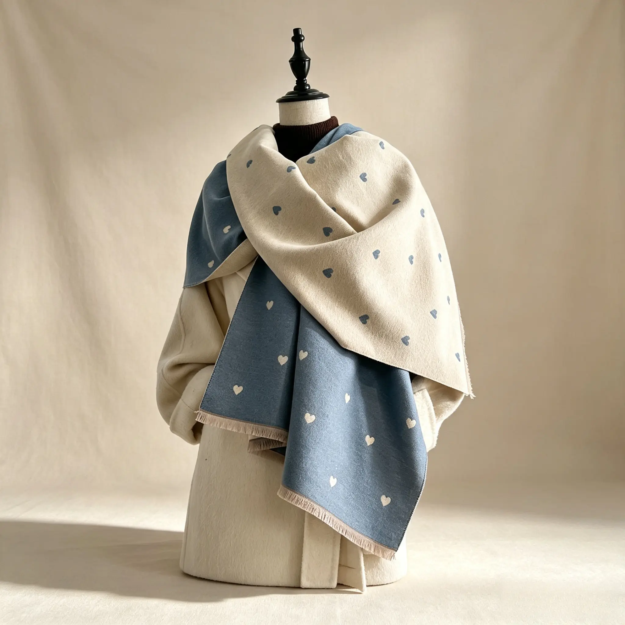 Heart-patterned double-sided shawl, a romantic gift for your girlfriend. European and American vintage style warm scarf, a versatile autumn and winter fashion piece.