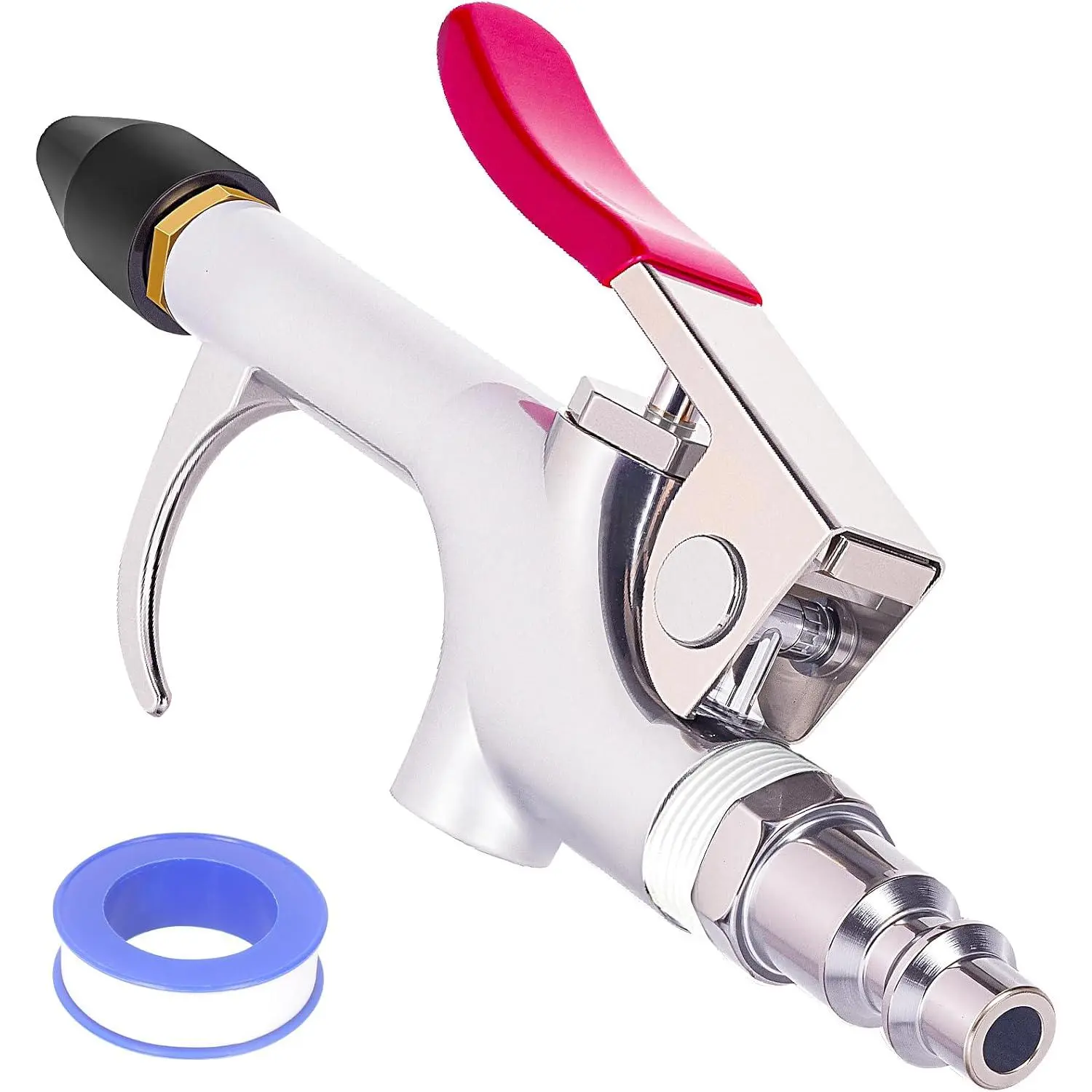 Air Nozzle Blow  Kit with High Sealability 1/4IN NPT Quick Plug | 2-Way Connection Air Blow  with Rubber Tip for Fragile Surface,   Alloy Air Blower  for Dust Cleaning