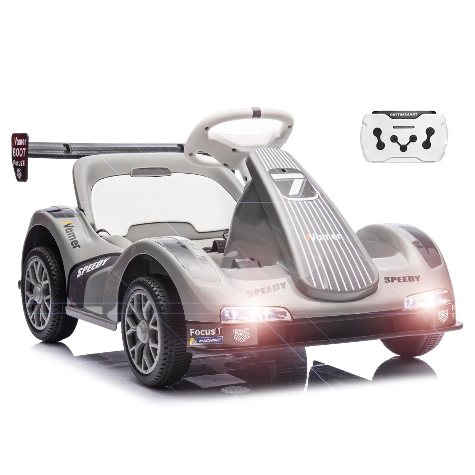 Kids Ride on Go Kart, Electric Ride on Drift Car with Remote Control, LED Lights, Safety Belt, 2 Mph Max Speed Ride on Racing Car for Boys Girls
