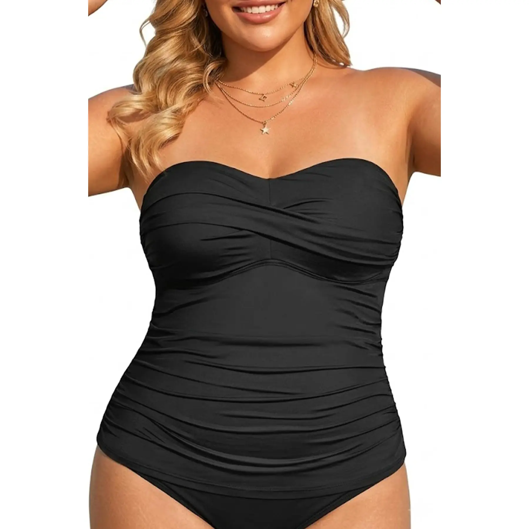 Aqua Eve Plus Size Tankini Top Only Bandeau Swim Top Strapless Swimsuit Top Twist Front Bathing Suit Top No Bottom