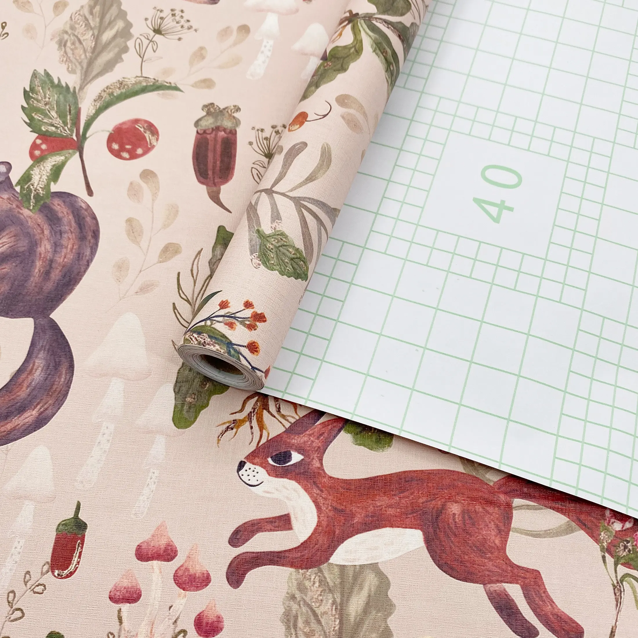 1 Roll 17.5in Width Blush Pink Watercolor Woodland Animal Peel and Stick Decorative Wallpaper, Waterproof Easy to Clean Cuttable Removable Wall Decals for Kids Bedroom Nursery Cabinet Rental Home Decor
