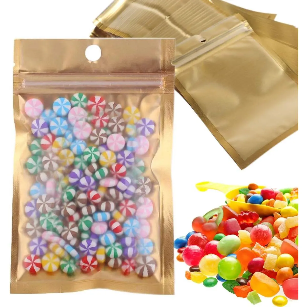 100 count Mini Mylar Bags Zipper Wrapper Plastic Vacuum Pouch Heat Sealable Bags Mini Ziplock Foil Bags for Warehouse Office Sample Storage Foil Lined Grip Seal Wrap 7.5x12cm(2.9 x4.7 inch)