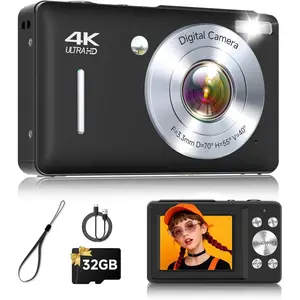 Digital Camera, 44MP FHD 1080P Point and Shoot Digital Camera with Anti Shake, Small Digital Camera with  Detect, 32GB SD Card, 16X Zoom Camera for , Teens, Boys, Girls Black