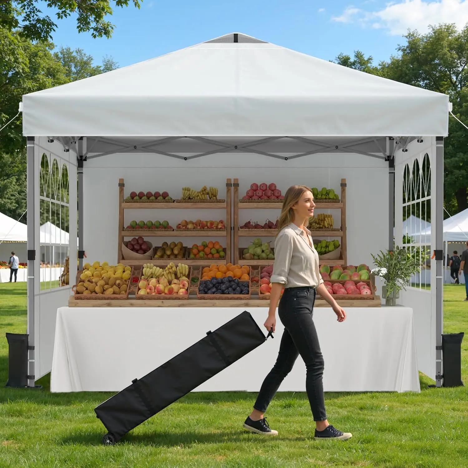 10x10ft Pop Up Canopy Tent with Sidewalls, 1-Push Setup, Silver-Coated Top, White Portable Gazebo for Events, Tents for Parties, 10-Person Outdoor Shade