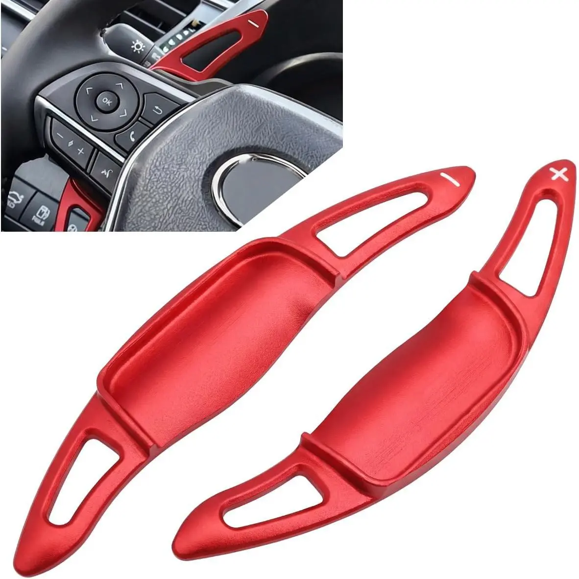 Car Steering wheel Shift Paddle Cover Compatible for Toyota 2026 2025 2024-2018 Camry Corolla RAV4 Crown Avalon Accessories Car Paddle Shifter Extension Trim Red Alloy