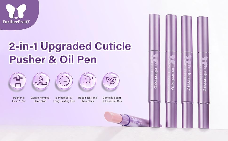 Cuticle Oil Pusher Pen Set, 2-in-1 Ceramic Cuticle Pushers with Oil for Nail Repair, Hangnail & Dry Cuticle Removal, Nail Care Pens for Manicure & Pedicure, Professional Salon Tools