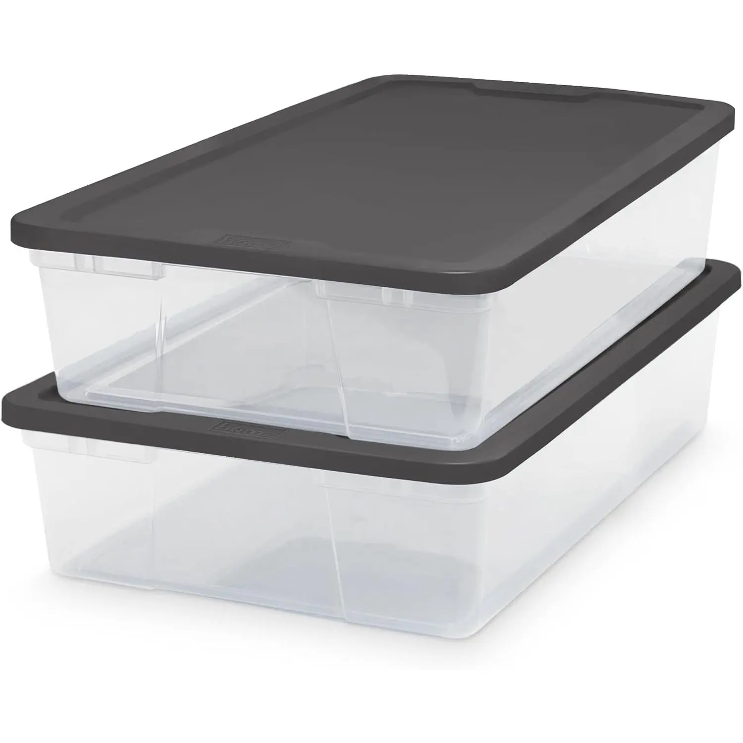 2-Pack Snaplock, Small Clear Plastic Storage Organizer Bins w/ Lids, 28 Quart, Gray - Stackable Container Boxes for Bedroom, Bathroom, Garage, and Office Organization