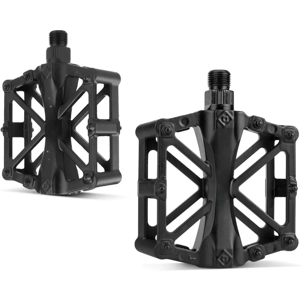 Bike Pedals 9/16 for MTB, Mountain Road Bicycle Flat Pedal, with 16 Anti-Skid Pins -Universal Lightweight Aluminum Alloy Platform Pedal for Travel Cycle-Cross Bikes etc