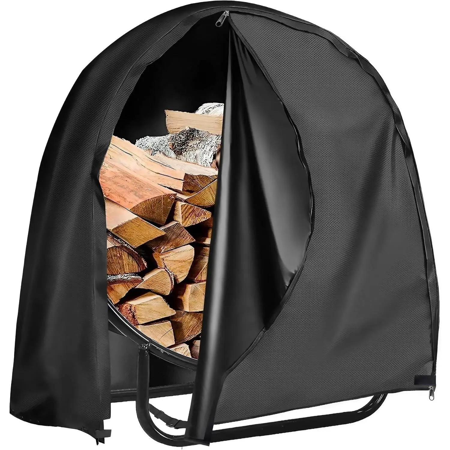 40 Inch Firewood Log Hoop Cover, Waterproof Round Log Rack Cover | Full Length Zipper & Windproof Straps, 600D Heavy Duty Weather Resistant Outdoor Wood Ring Storage Holder Cover, [COVER ONLY]