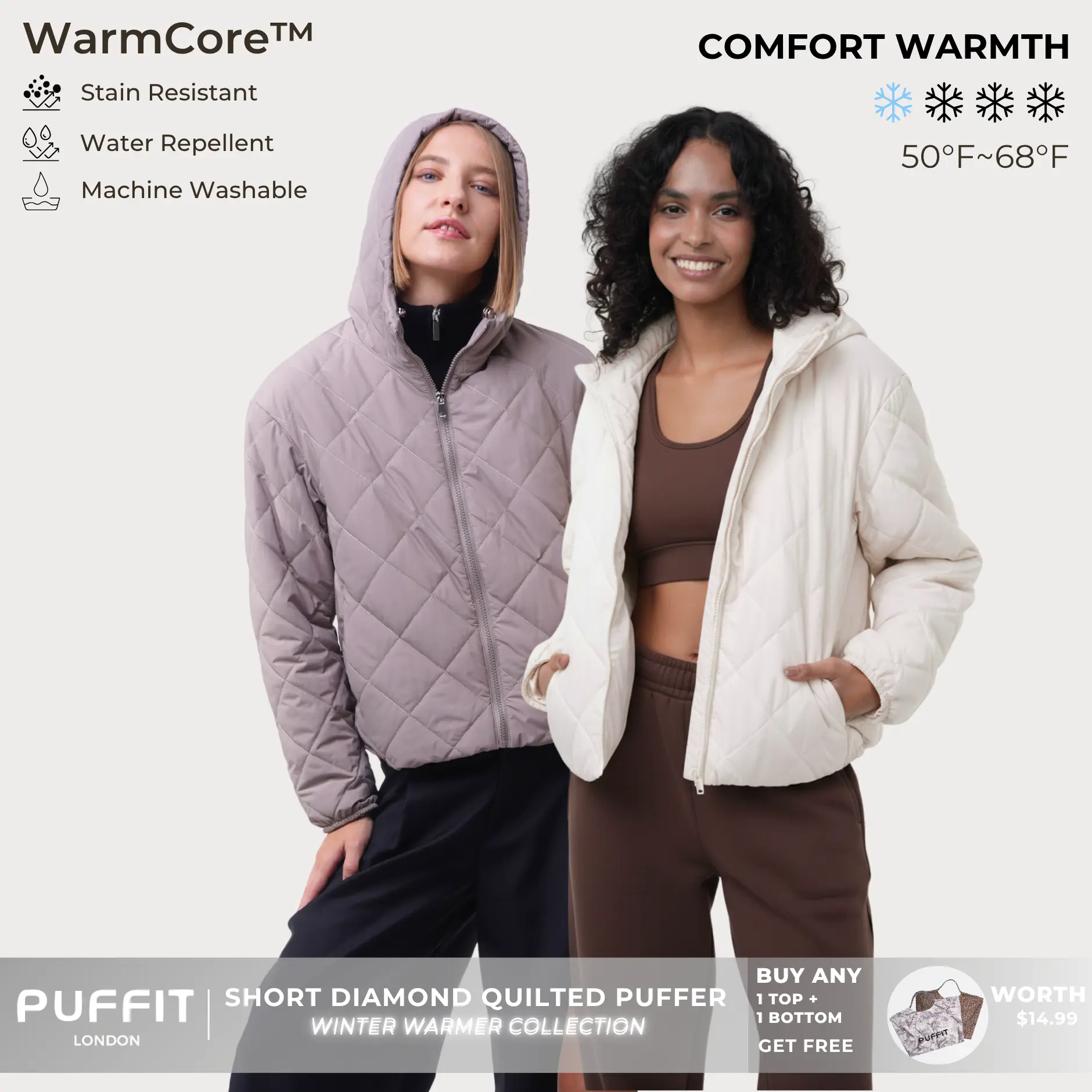 PUFFIT WarmCore Premium Hooded Lightweight Quilted Jacket,Lady 4D Multi-faceted Three-dimensional Cutting Shoulder And Sleeve Design Adapts to Modern Diverse Lifestyles,Simple Slimming Without Bulk Coat Spring,Dog Walking,School Running,Football Mum