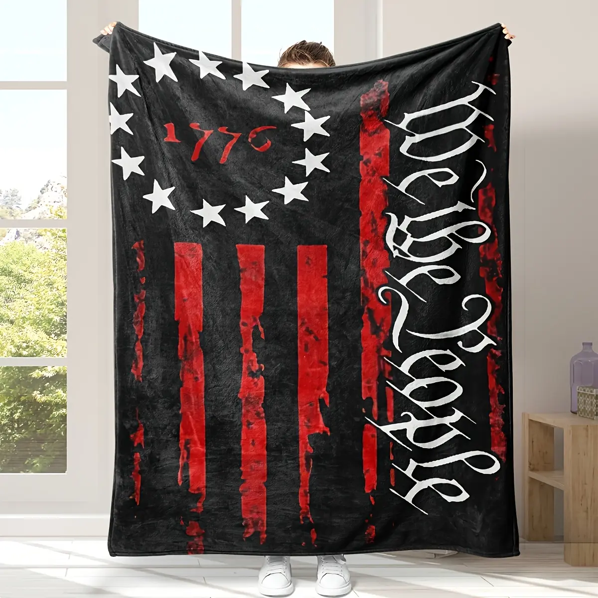 Luxury 1776 Patriotic Flannelette Blanket - "We The People" Print, Four Season Comfort Nap And Air Conditioned Blanket, Allergy-proof, Machine Washable, Perfect For Sofa Or Bed