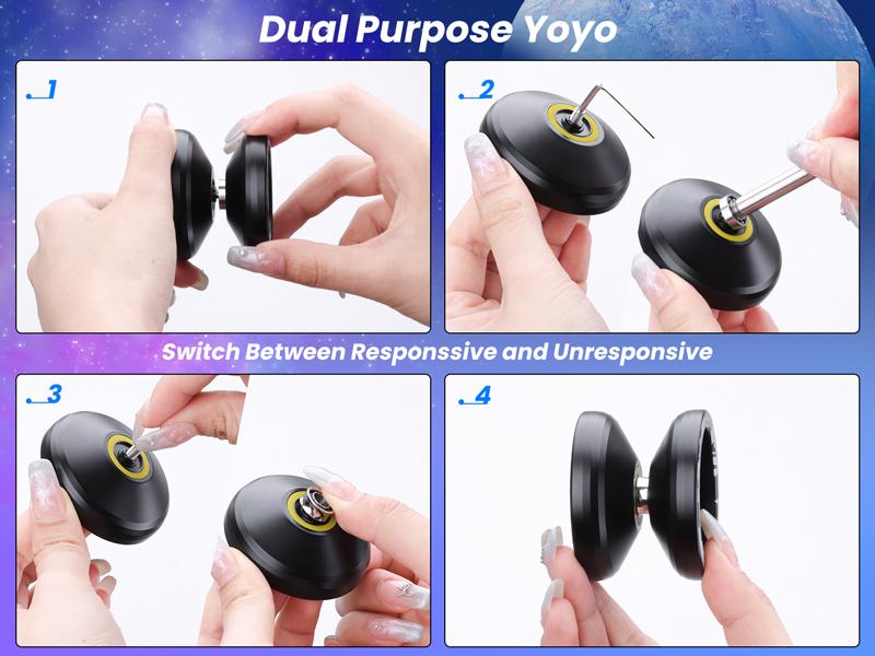 V3 Professional Responsive Yoyo for Kids 8-12 and Adults, Dual Function with 12 Strings, KK Bearing, Bearing Puller, Axle, Case - Black