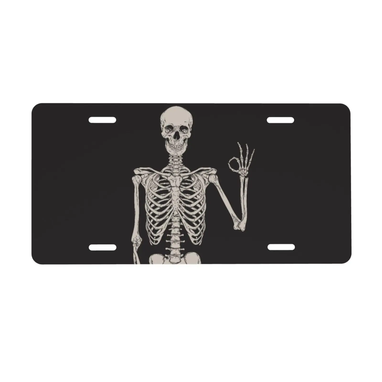 Skeleton License Plate,Long-term use,Car Decor- 12x6 In front license plate, – Made in USA, Car Truck Tag Humor Trucks & Cars, 4 Pre-Drilled Holes,Easy Installation,Perfect Gift Ideas classic logo design