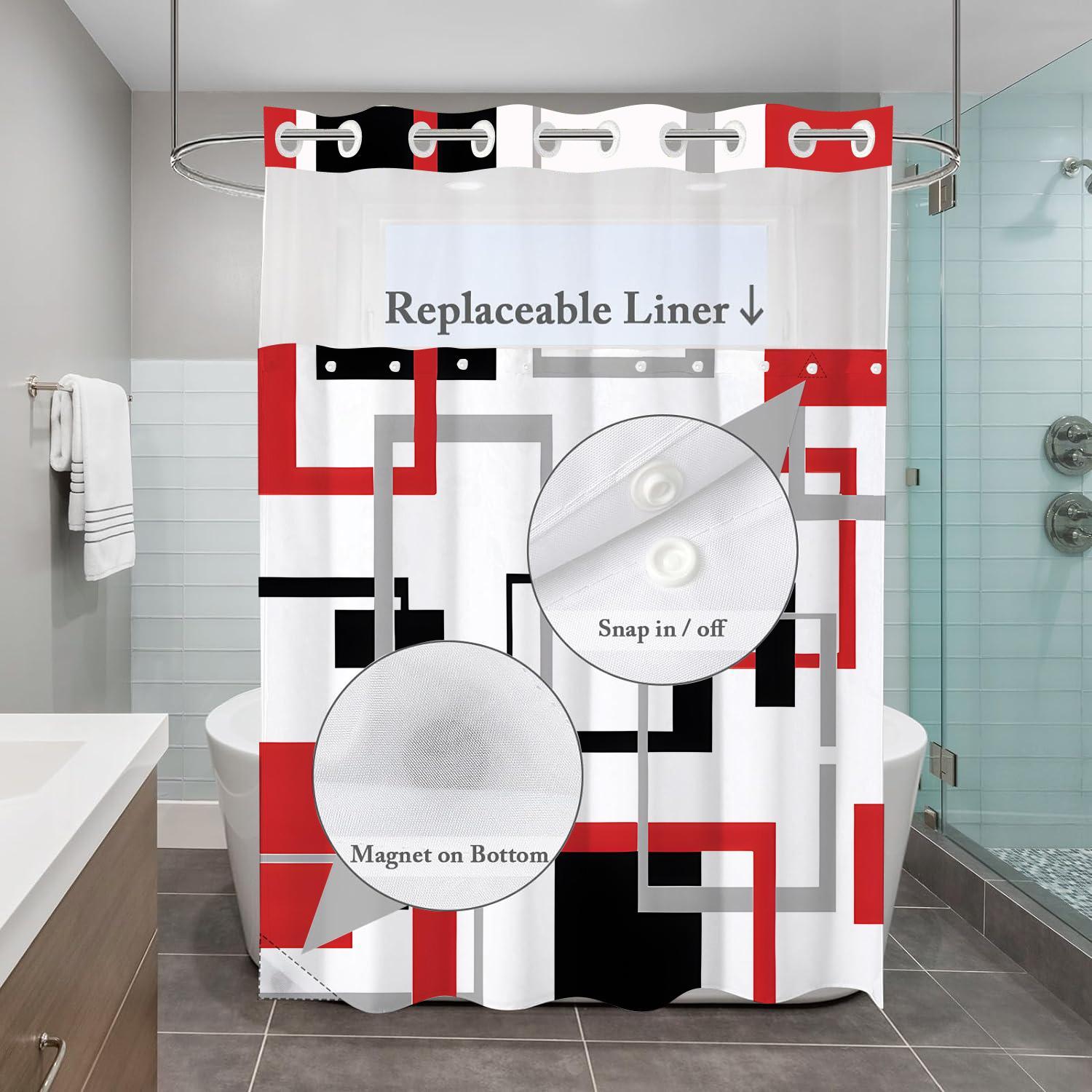 Geometric Pattern Shower Curtain, 1 Count Modern Simple Bathroom Curtain, Waterproof Shower Curtain for Home Bathroom Hotel Dormitory Decor, Bathroom Decoration Accessories