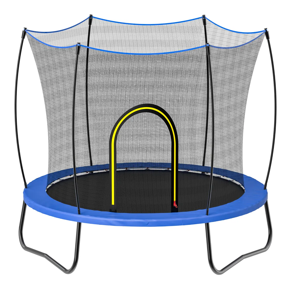55 Inch Blue Kids Trampoline with Safety Enclosure Net, Galvanized Powder Coated Steel Frame, 3 U-Shaped Legs Fiber Net Poles, UV Resistant No-Gap Design Indoor Outdoor Mini Trampoline for Children