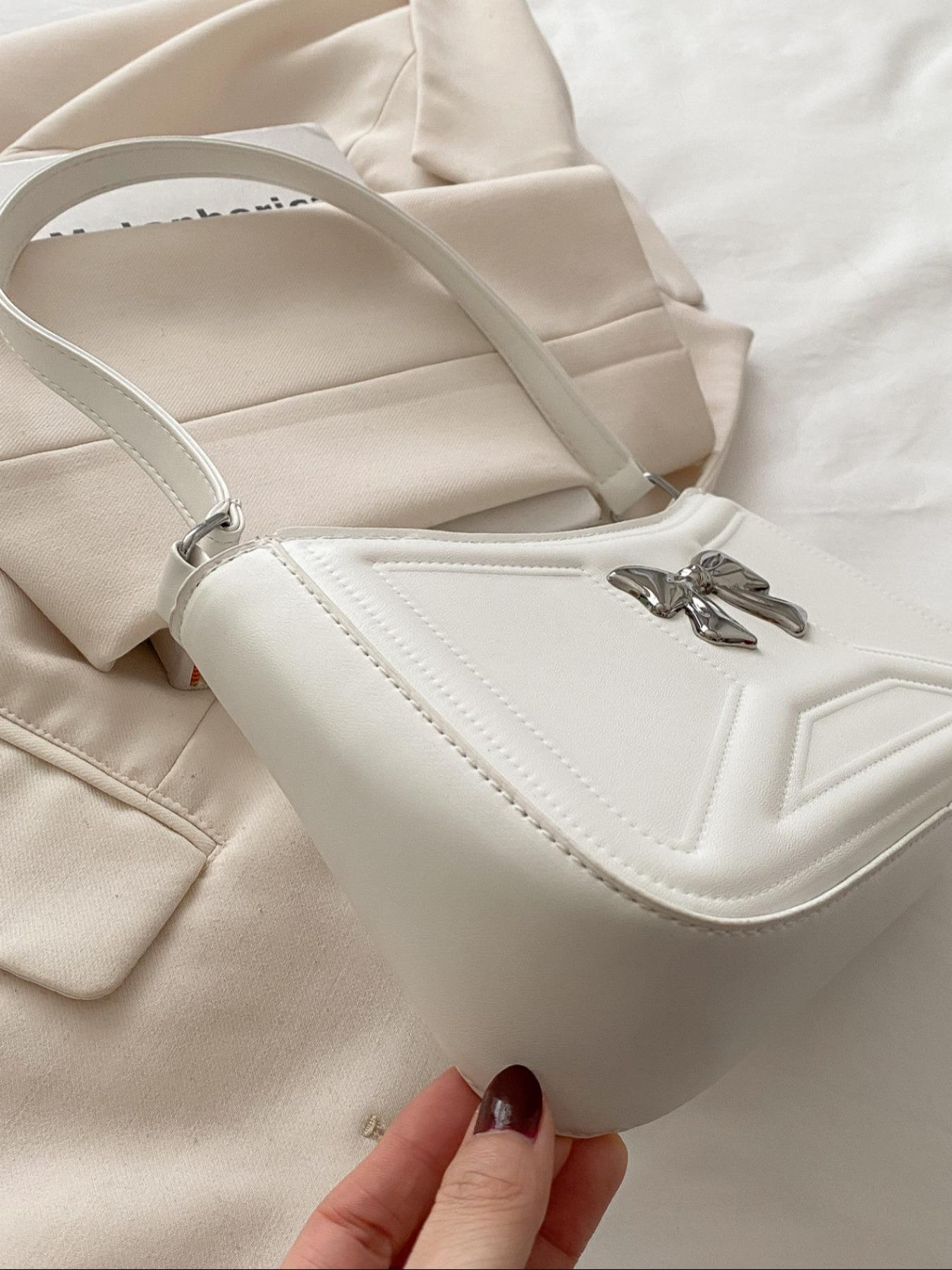 Women's Elegant Bowknot Decorated Shoulder Bag, Fashionable Solid Color Crossbody Bag for Work & Daily Used, Casual Trendy Versatile High-quality Daily Commuting Bag, Casual Trendy Purse