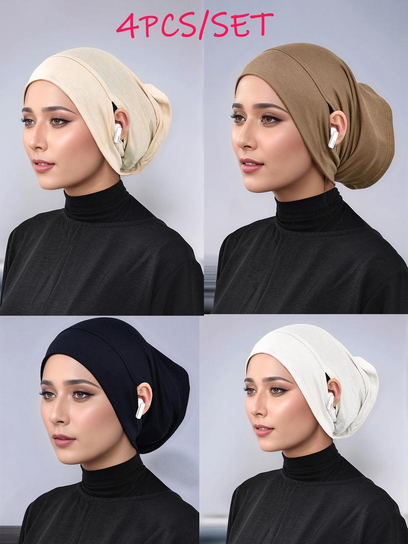 Women's Solid Color Earless Straight Hats, Comfortable Versatile Modal Breathable Hijab, Trendy Turban Suitable for All Seasons