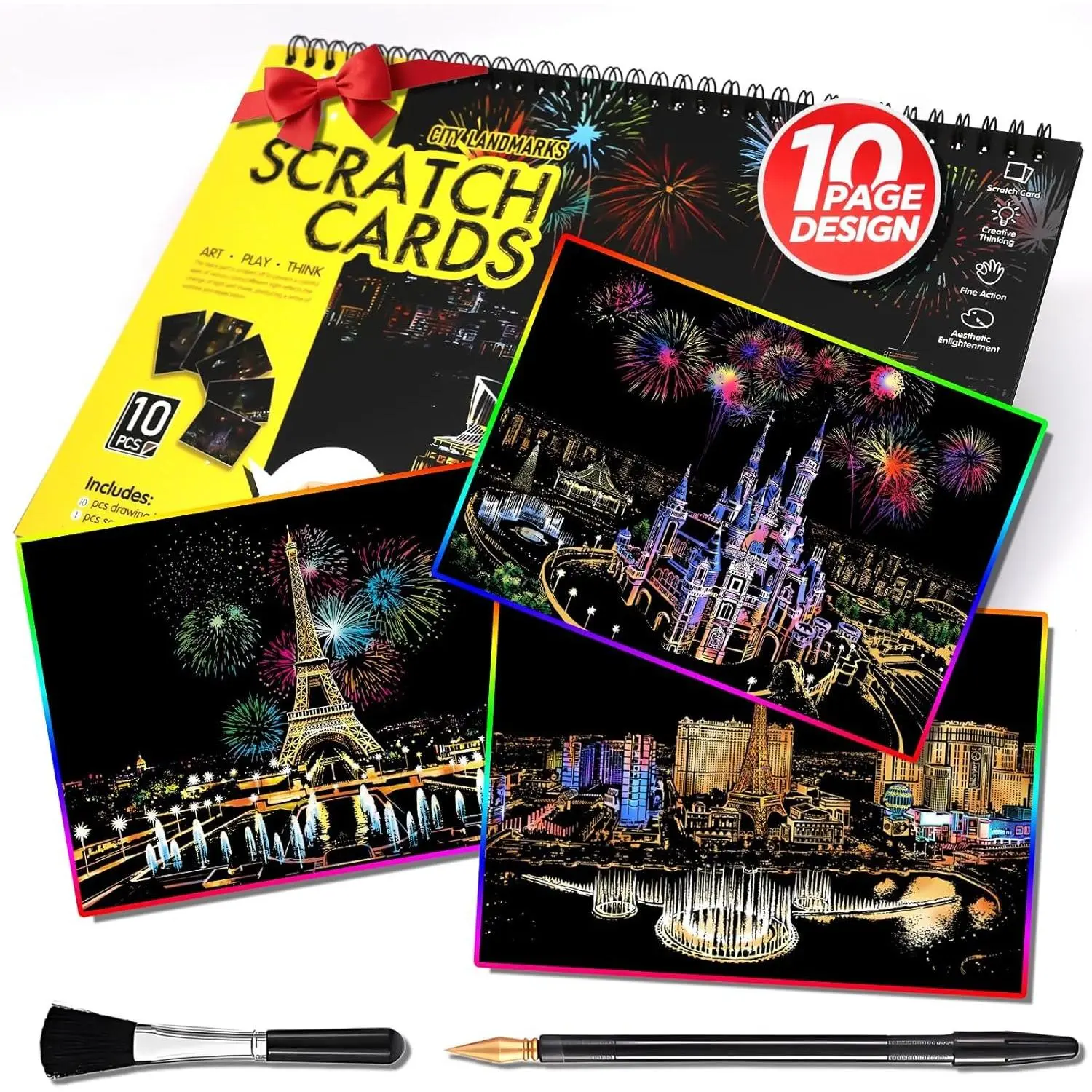 Scratch Art Book(A4-10Page) for Adults & Teens – ASR -Relieving Scratch Off Art |  by Scratch Kit Set | Travel Landarks & Engraving Art | Creative  for Adults (Colorful City Series A)