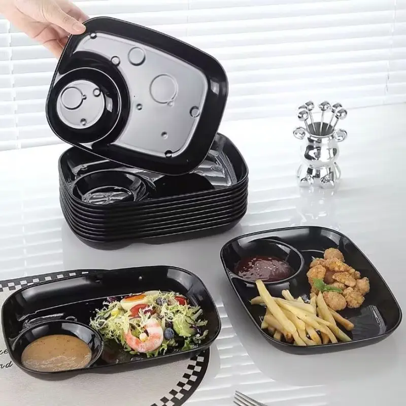 2/4pcs Plastic Snack Plates, Dip Sushi Divider Tray, Home Jiaozi Fruit Salad Fries Plate, Ideal for Commercial Use