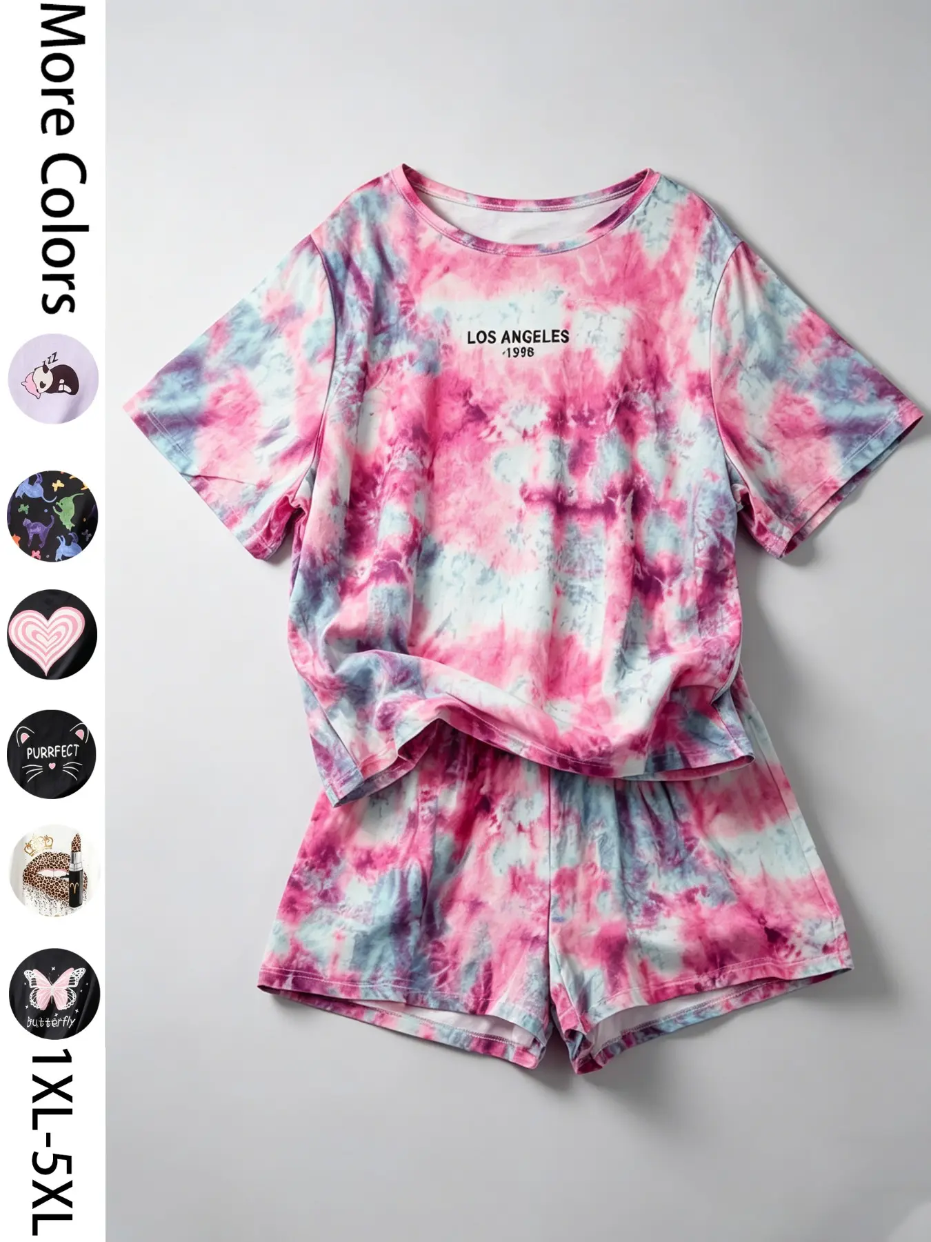 Women's Plus Size 2-Piece Pajama Set, Casual Loose-Fit Short Sleeve and Shorts, All-Over Print, Wearable at Home or Outdoors, Lightweight Loungewear